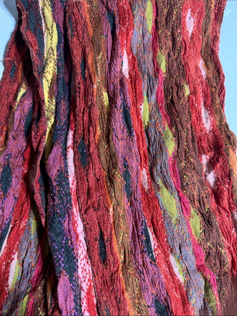 Vibrant Multicolor Crinkle Scarf with Red Dominance